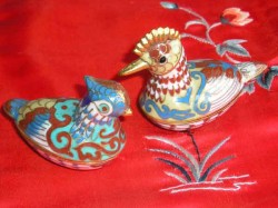 couple de canard mandarin en cloisonné