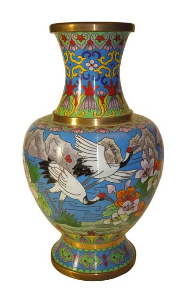 Vase Vintage En Verre Noir – Motif Grue / Cigogne – Style Art Déco – Occasion