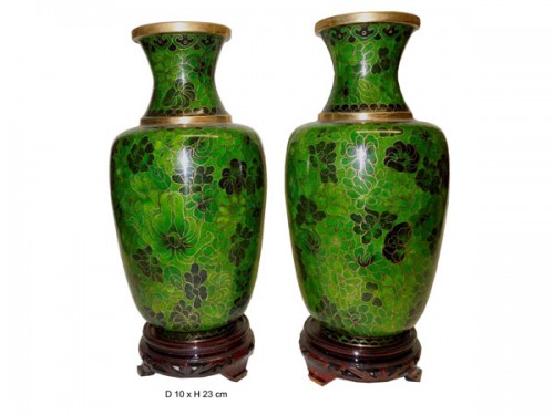 Vase en cloisonné, mille fleurs couleur vert
