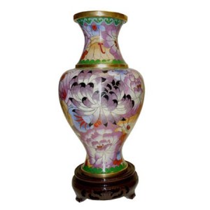 Vase cloisonné fleurs rose qui s'ouvrent