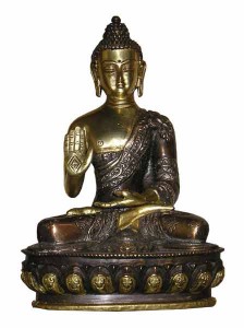 Bouddha en bronze, geste de protection