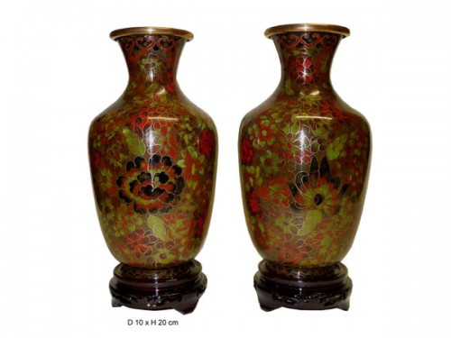 Vase en cloisonné mille fleurs marron