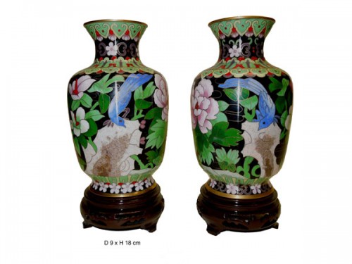 Vase oiseau en cloisonné