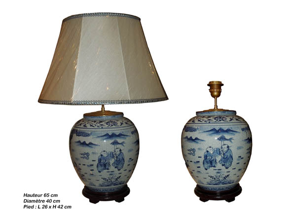 Lampe bleu blanc de chine, forme rond