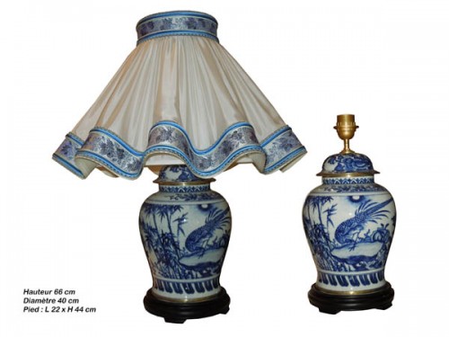 Lampe en porcelaine bleu blanc