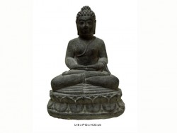 Bouddha en pierre, en méditation, sur socle en pierre