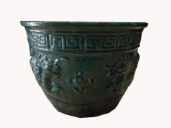 Cache pot, pot, terre cuite, céramique, motif dragon