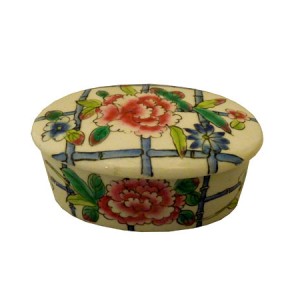 Boite chinoise en porcelaine famille rose vert