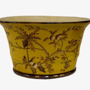 cache pot oval, jaune, en porcelaine