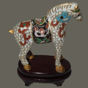 cheval en email sur cuivre ou en cloisonné, cheval tang